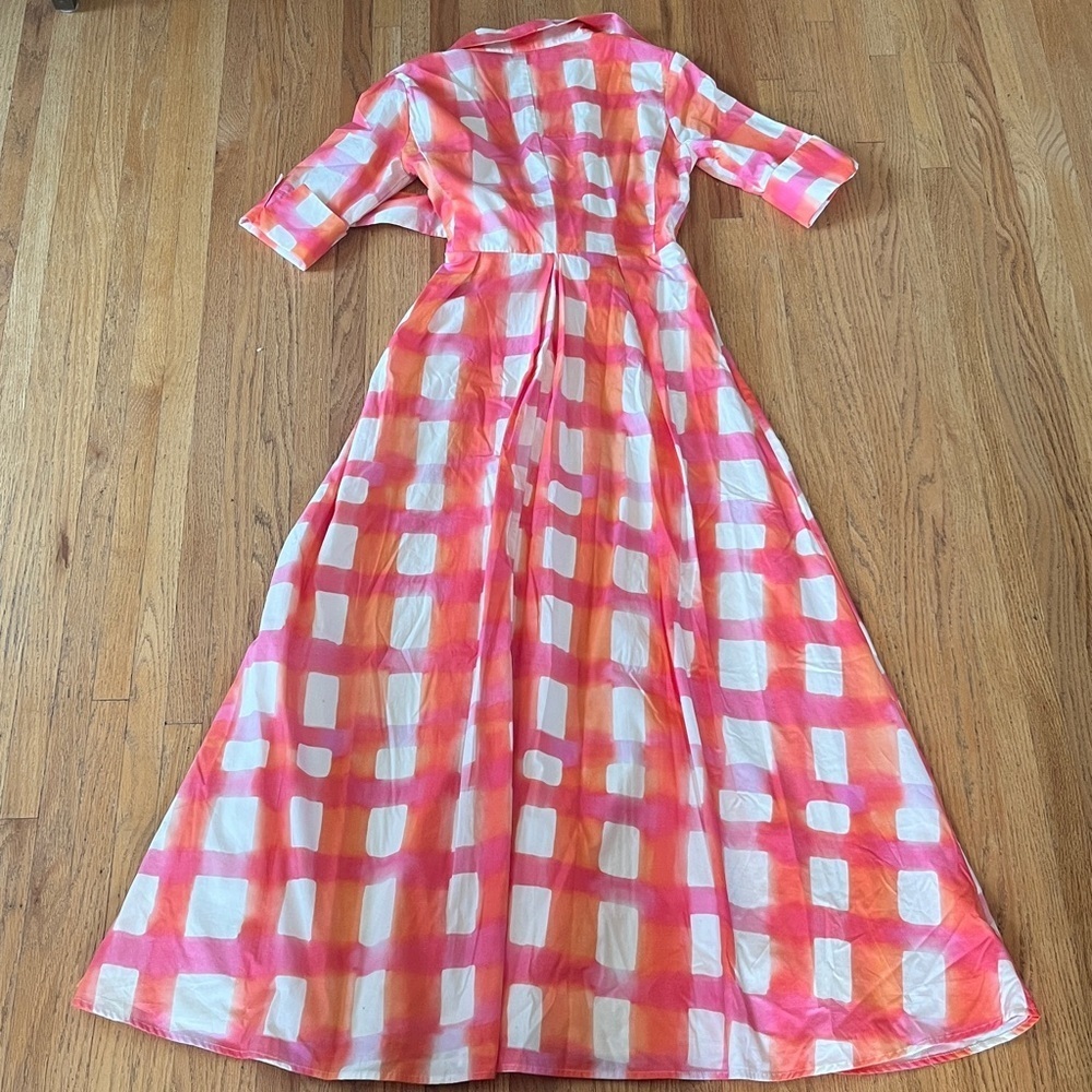 Eva Franco Arma Morning Plaid Pink and Orange Dress NWT - Picture 5 of 8